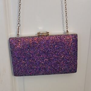Purple Glitter Clutch Bag